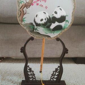 Hand Made Chinese Embroidered Fan with Stand